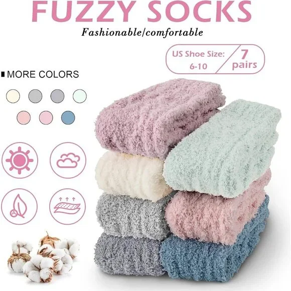 ⭐ 7-Pair Women’s Winter Fuzzy Socks Cozy Fluffy Warm Christmas Gift Set
